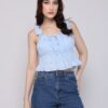 Schiffli top with smocking, blue, s - Lee Cooper blue