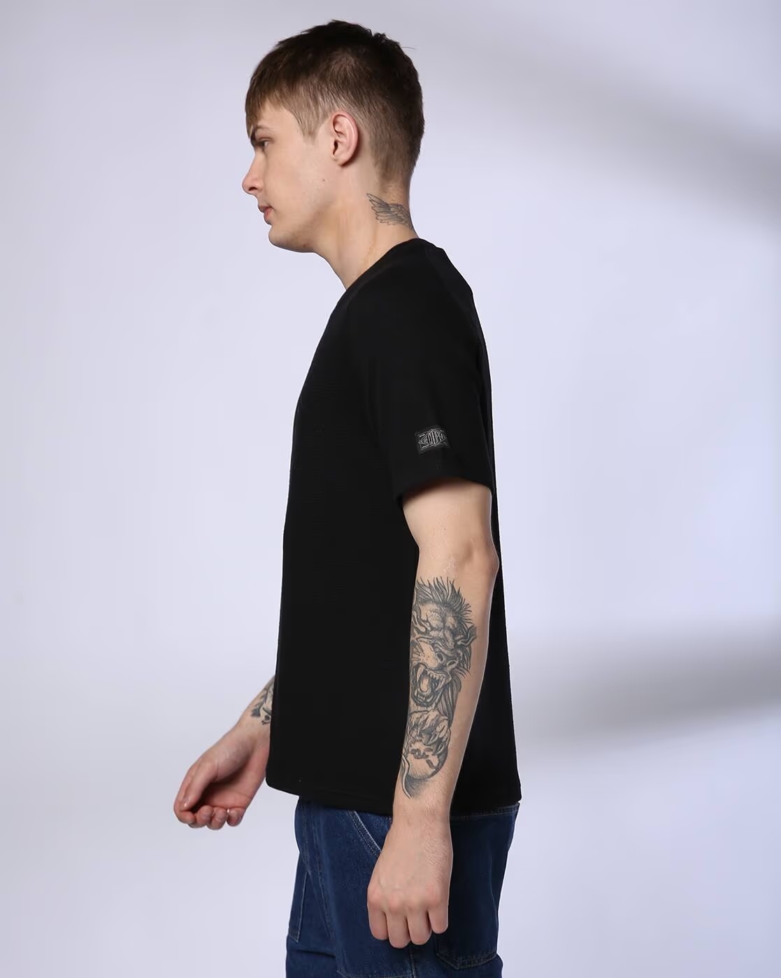 Men Brand Print Oversized Crew-Neck T-Shirt - Lee Cooper Black