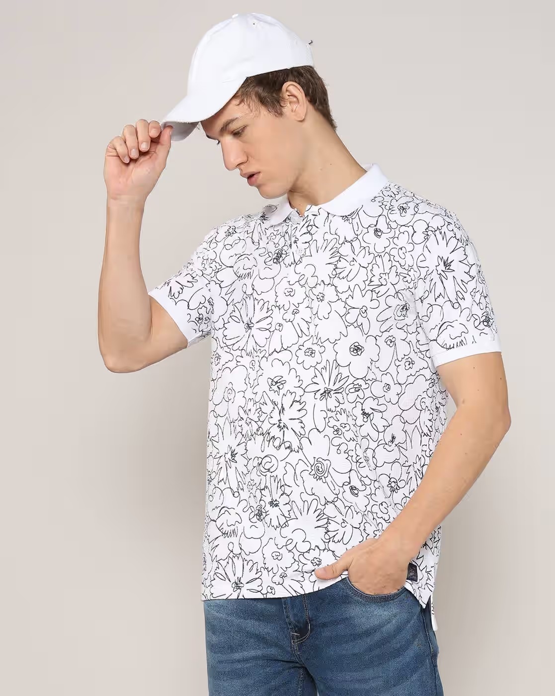 Men All-Over Floral Print Regular Fit Polo T-Shirt - Lee Cooper
