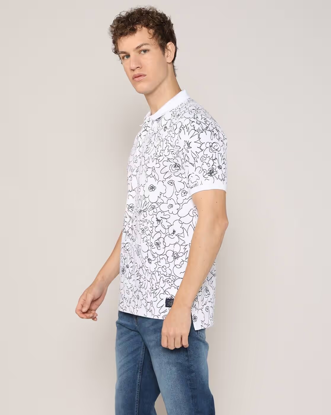 Men All-Over Floral Print Regular Fit Polo T-Shirt - Lee Cooper