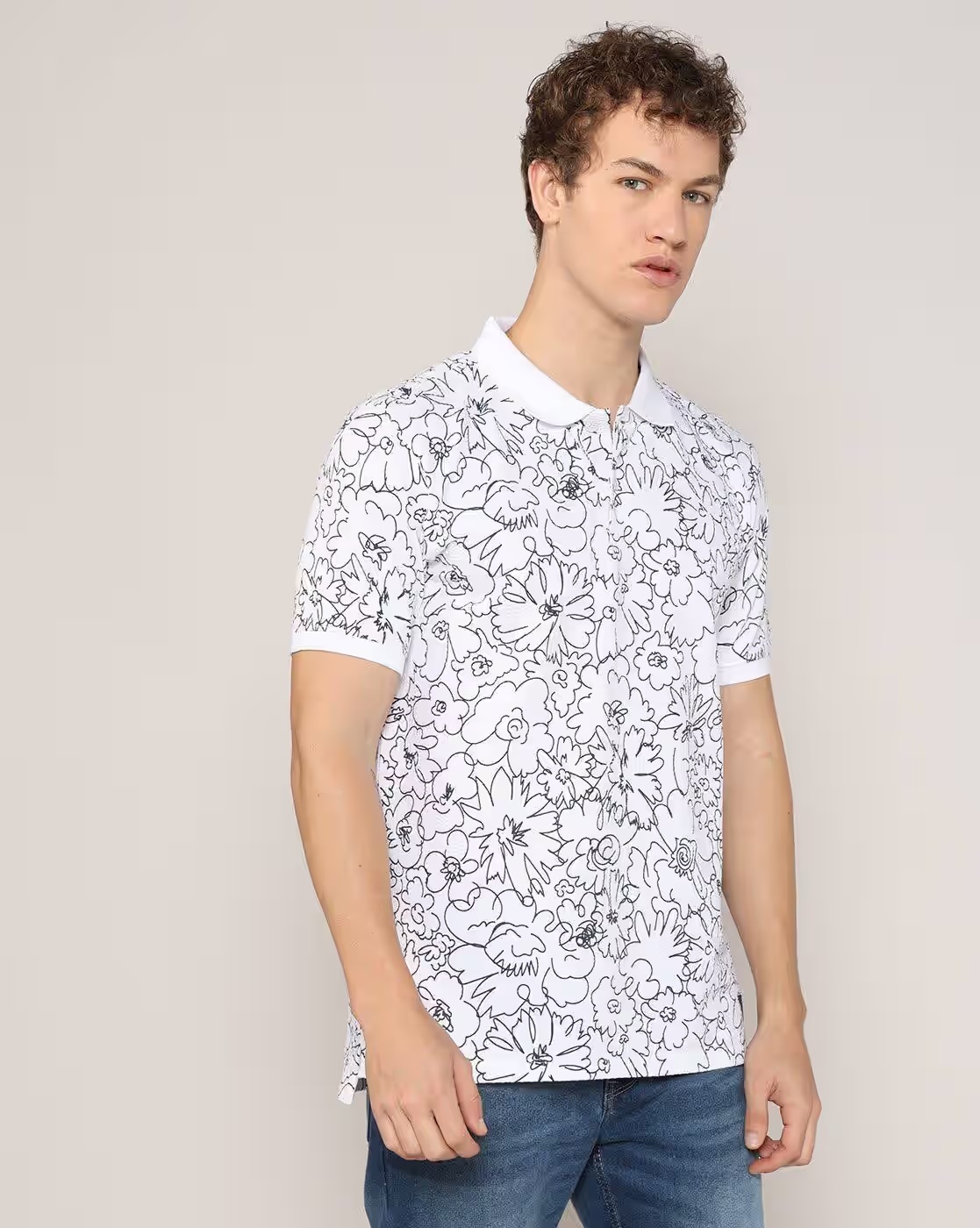 Men All-Over Floral Print Regular Fit Polo T-Shirt - Lee Cooper