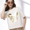 Women Mickey Mouse Print Boxy Fit Crew-Neck T-Shirt - DNMX Off White