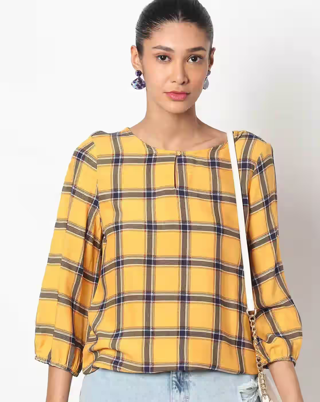 Checked Round-Neck Top - DNMX Yellow