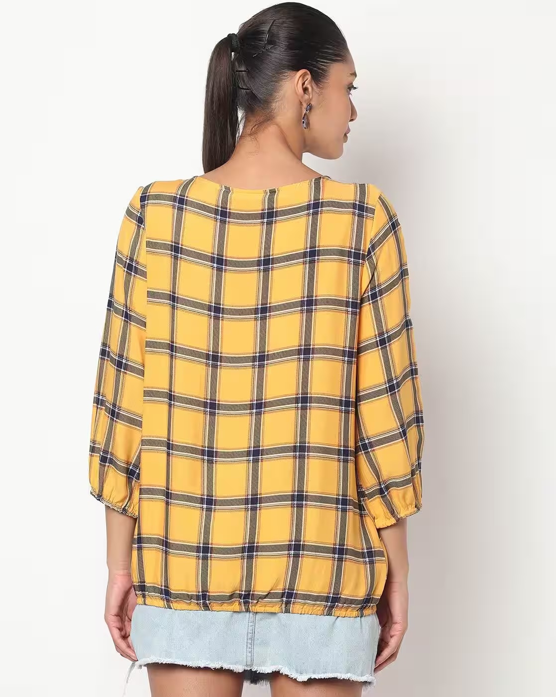 Checked Round-Neck Top - DNMX Yellow
