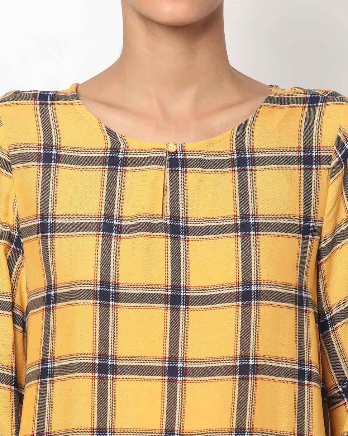 Checked Round-Neck Top - DNMX Yellow