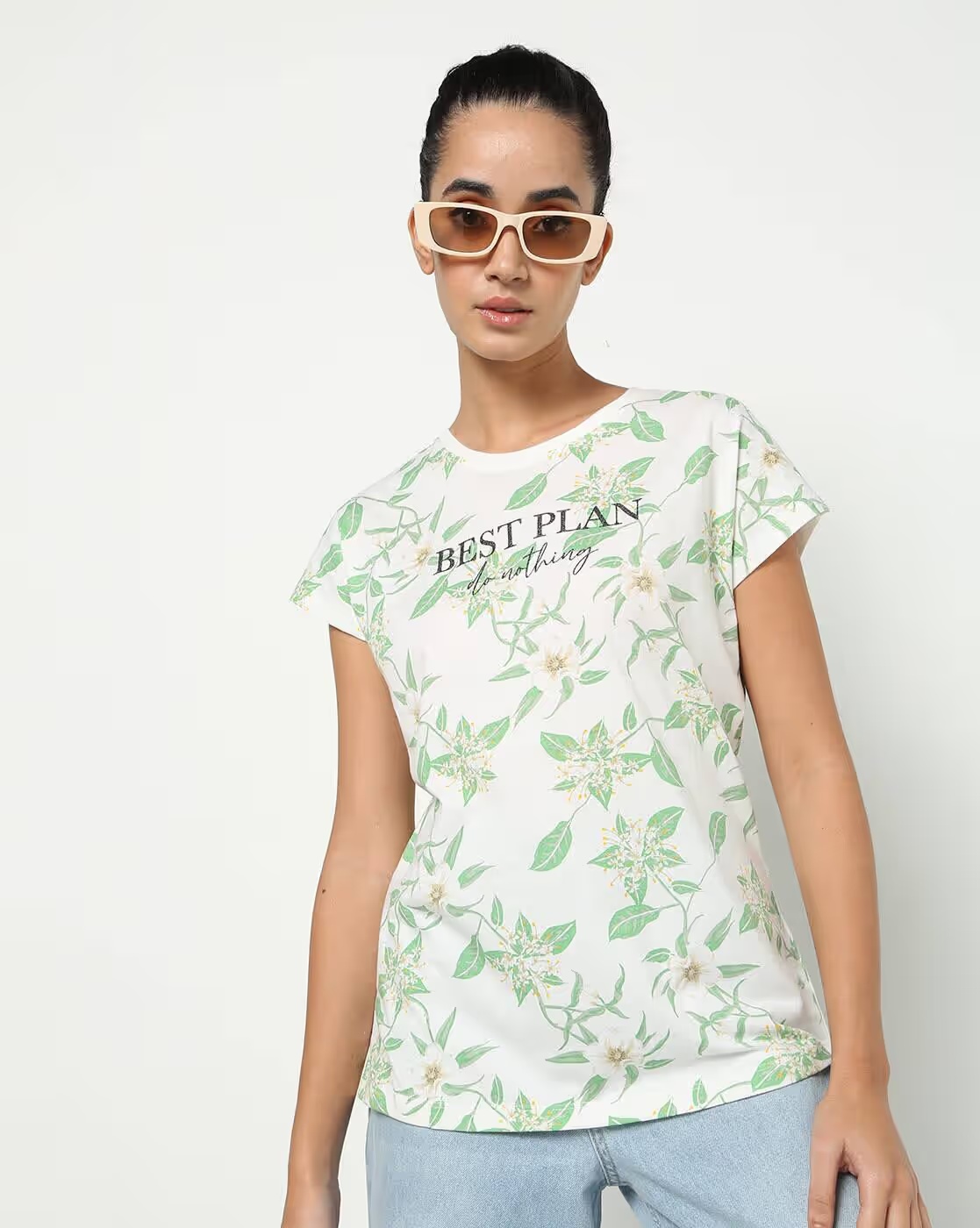 Floral Print Round-Neck T-shirt - DNMX
