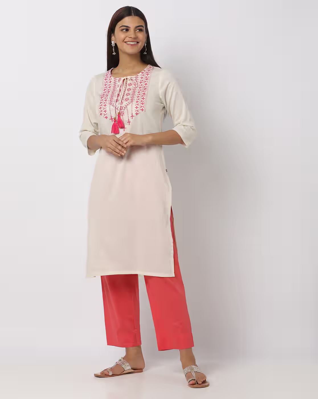 Embroidered Straight Kurta - AVAASA MIX N' MATCH