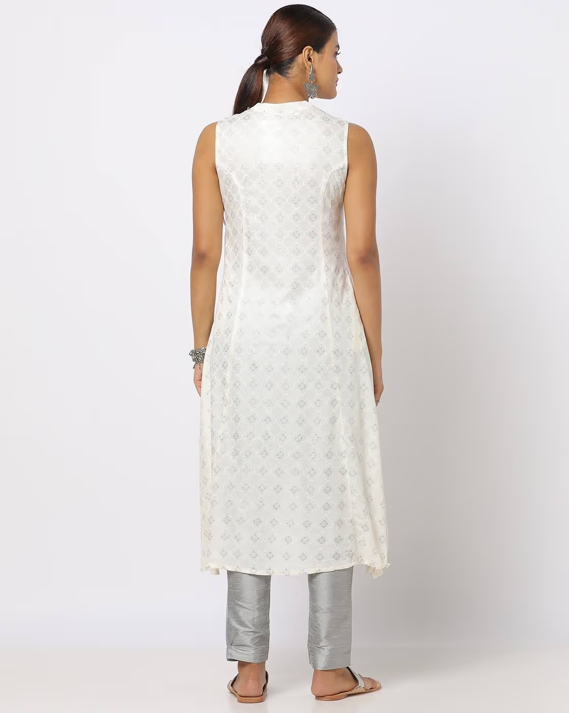 Dobby Print A-Line Kurta with High-Low Hem - AVAASA MIX N' MATCH Cream