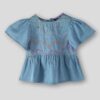 Girls Embroidered Slim Fit Peplum Top - KG FRENDZ Blue