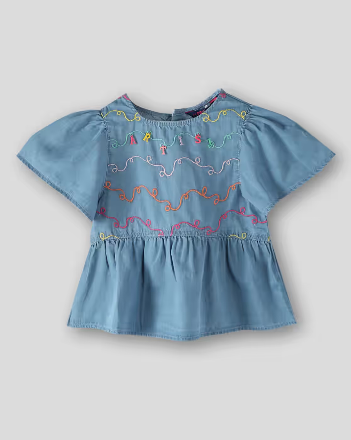 Girls Embroidered Slim Fit Peplum Top - KG FRENDZ Blue