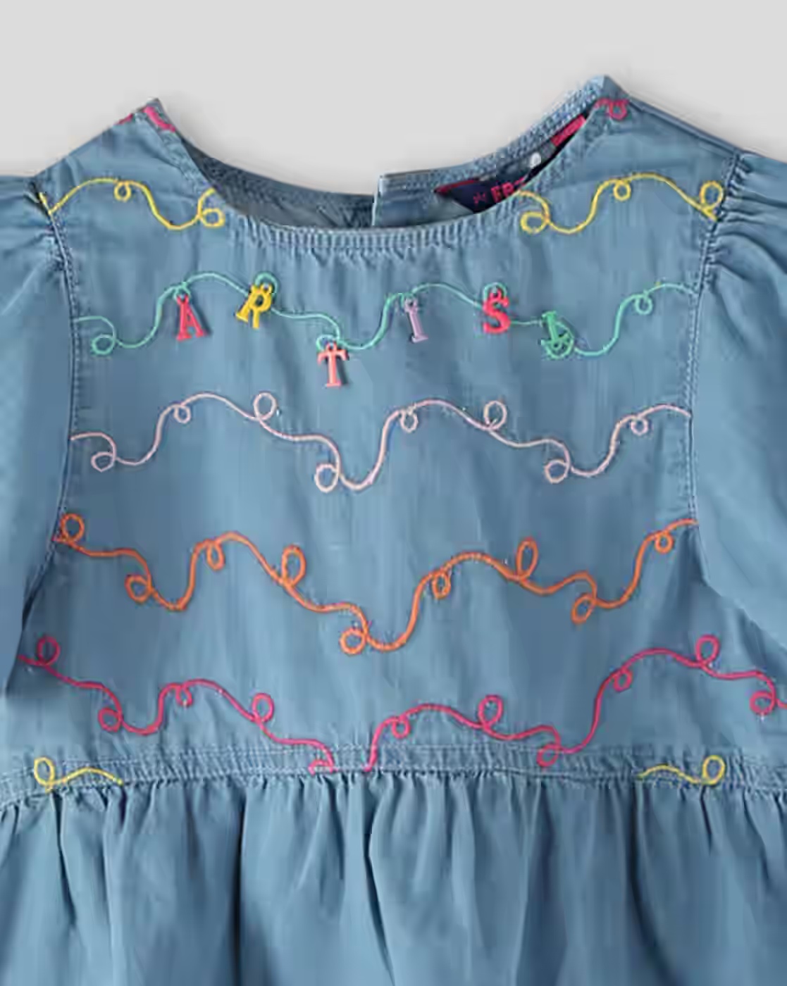 Girls Embroidered Slim Fit Peplum Top - KG FRENDZ Blue