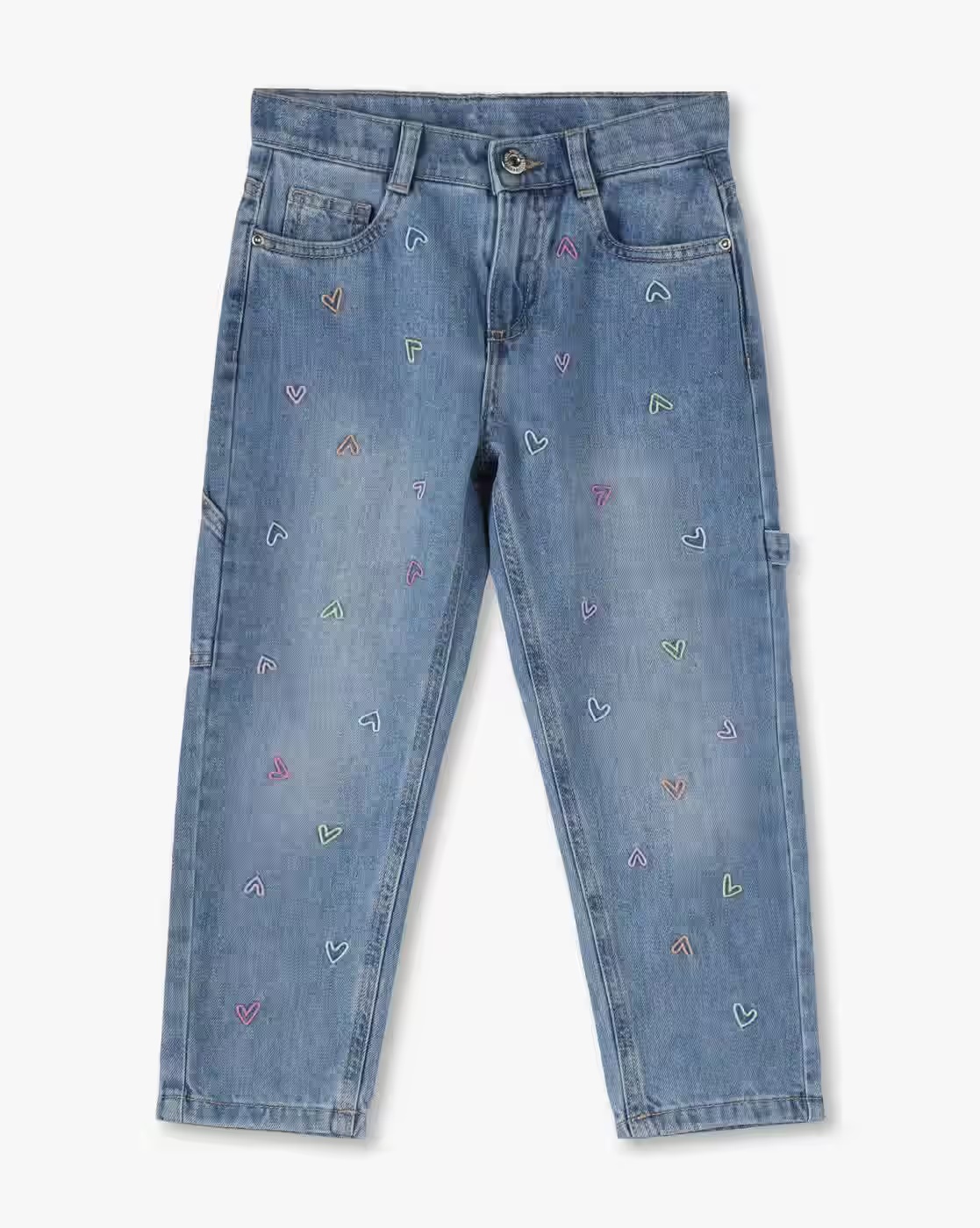 Girls Mom Fit Cotton Jeans with Embroidery - KG FRENDZ