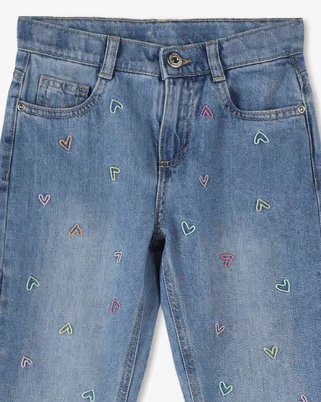 Girls Mom Fit Cotton Jeans with Embroidery - KG FRENDZ