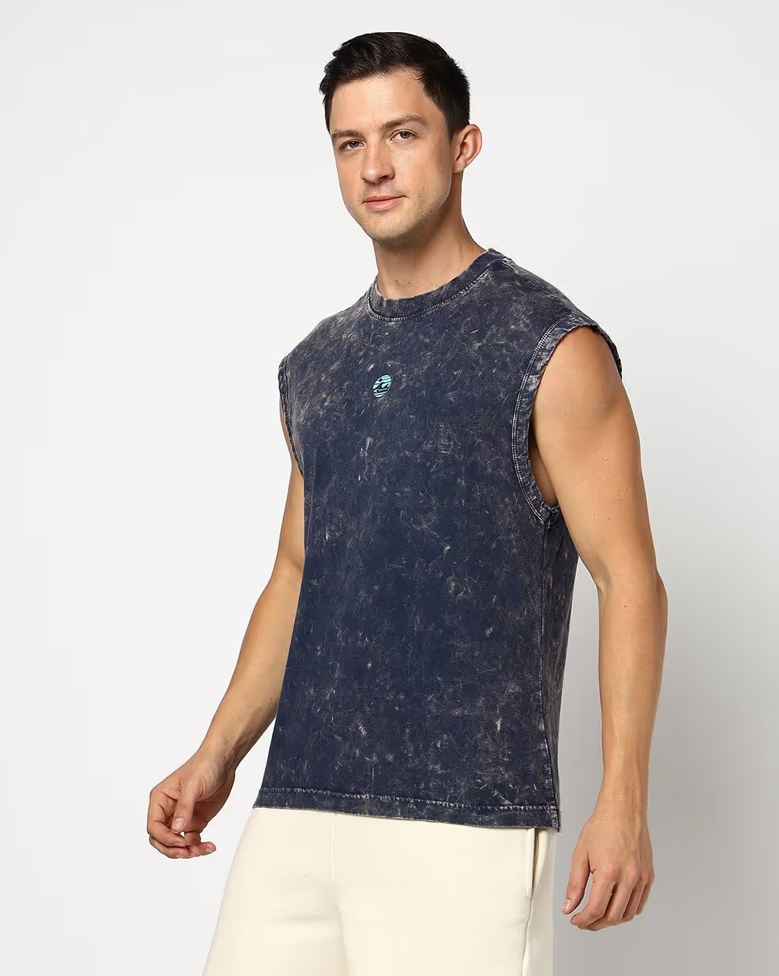 Men Acid Washed Tank T-Shirt - PERFORMAX Navy Blue
