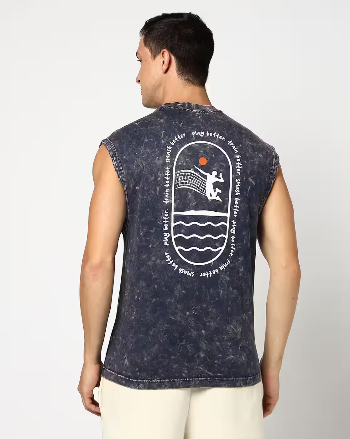 Men Acid Washed Tank T-Shirt - PERFORMAX Navy Blue