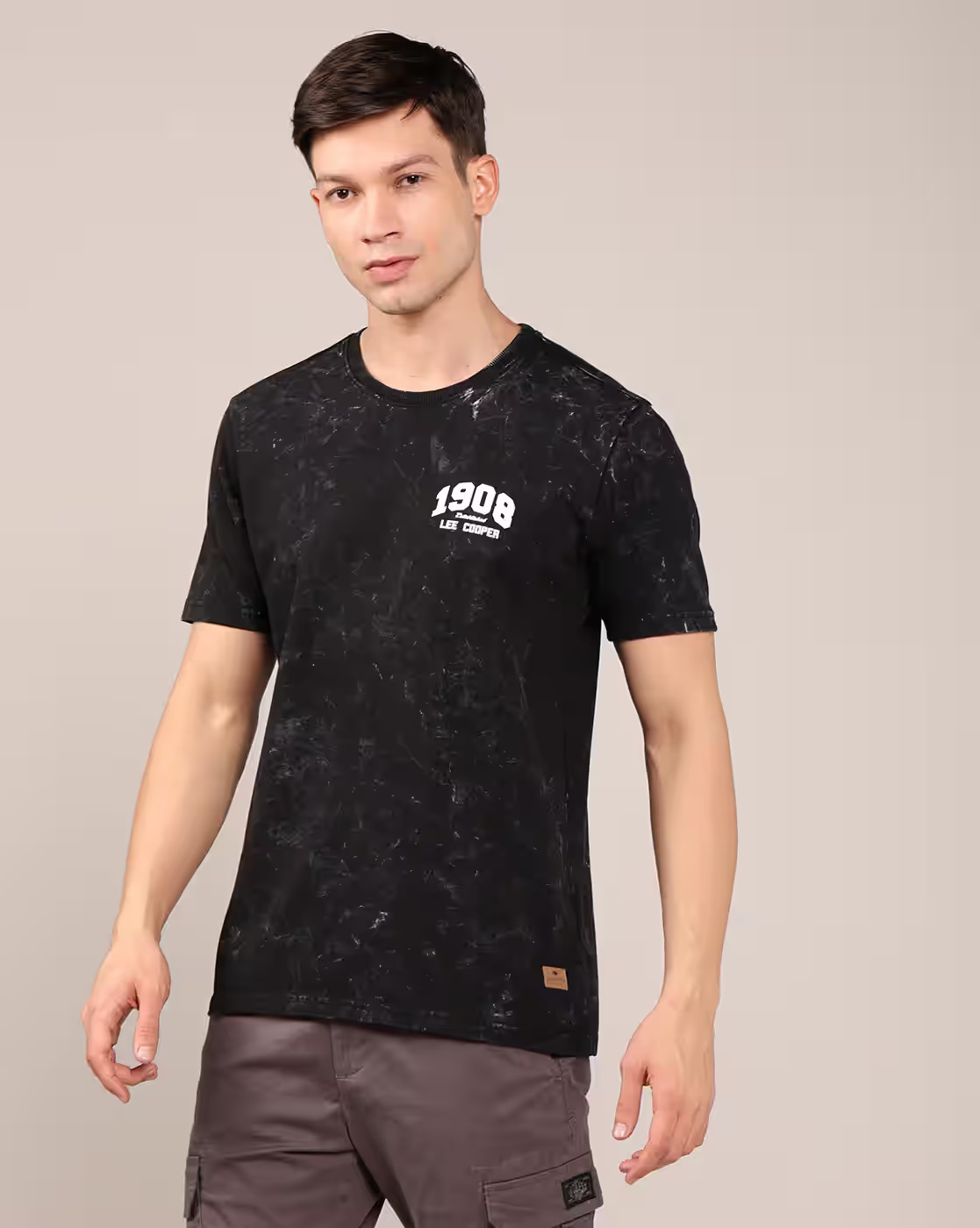 Men Brand Print Regular Fit Crew-Neck T-Shirt - Lee Cooper Black