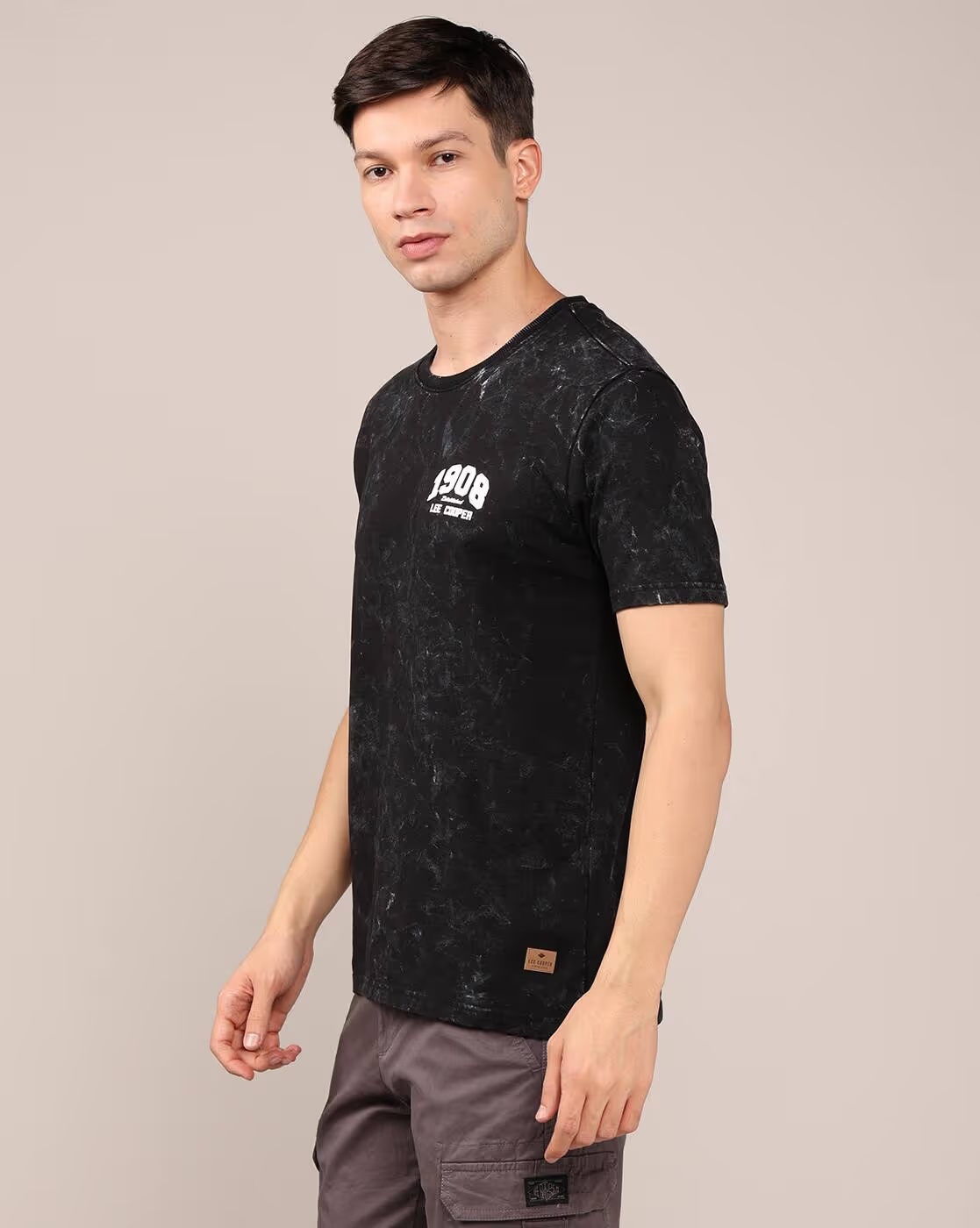 Men Brand Print Regular Fit Crew-Neck T-Shirt - Lee Cooper Black