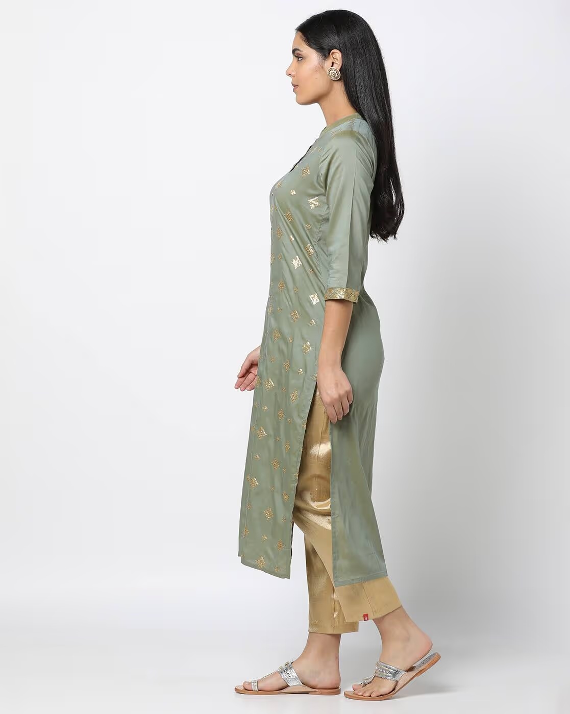Embellished Straight Kurta - AVAASA MIX N' MATCH Olive