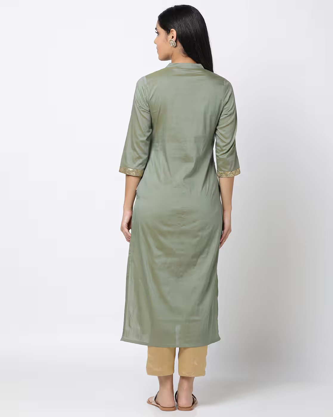 Embellished Straight Kurta - AVAASA MIX N' MATCH Olive