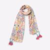 Floral Print Scarf with Tassels - FIG