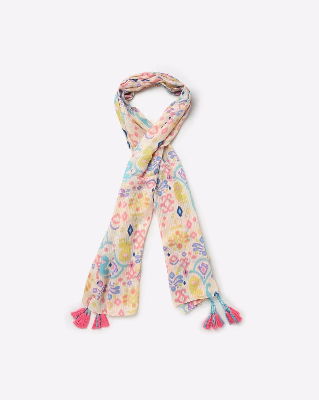 Floral Print Scarf with Tassels - FIG