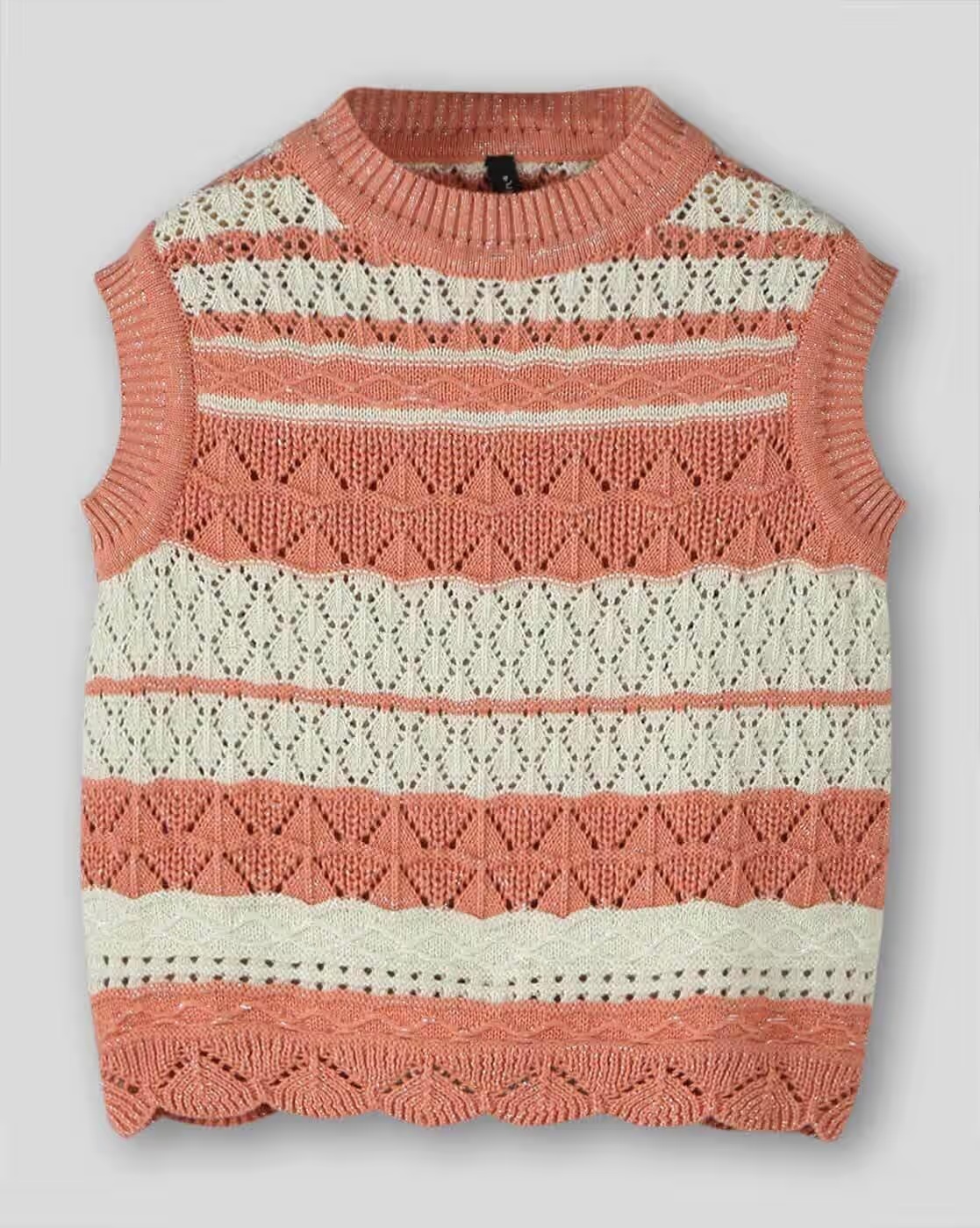 Girls Knitted Round-Neck Sweater - RIO GIRLS Peach & White