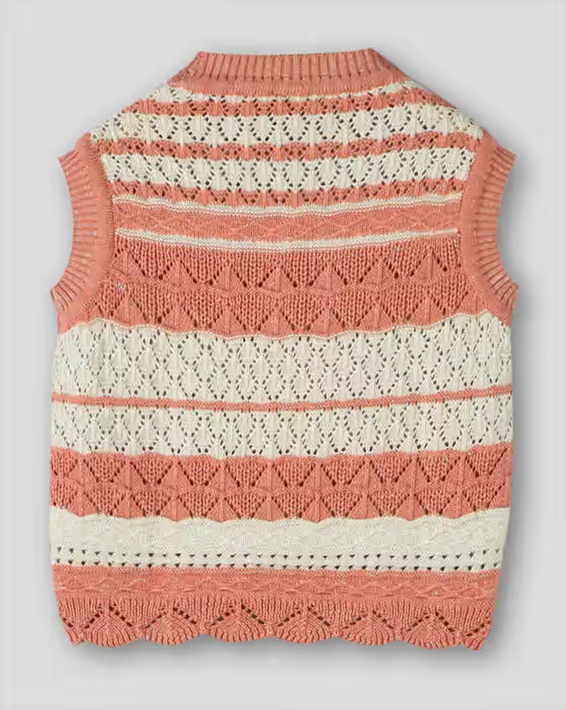 Girls Knitted Round-Neck Sweater - RIO GIRLS Peach & White