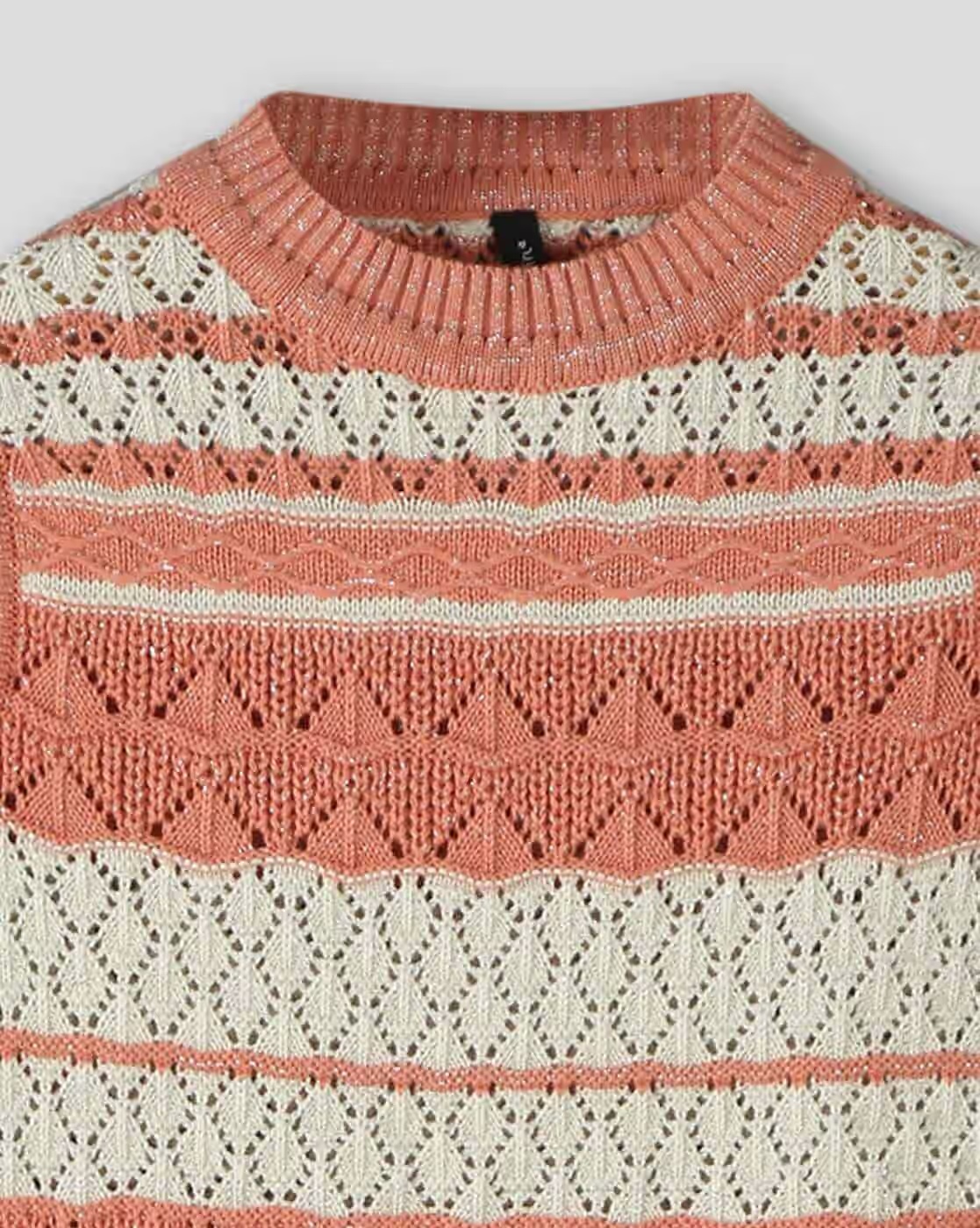 Girls Knitted Round-Neck Sweater - RIO GIRLS Peach & White