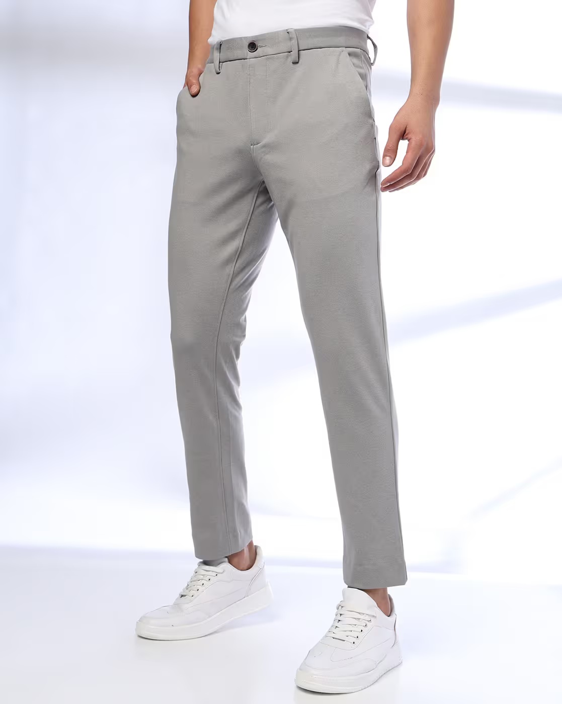 Men Banswara Cropped Fit Flat-Front Chinos - NETPLAY Grey
