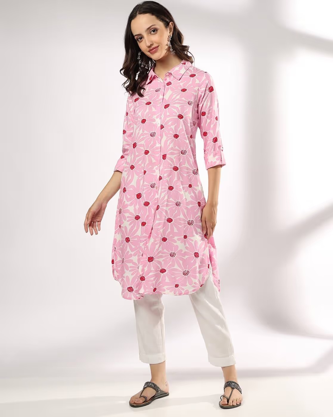 Women All-Over Print Straight Kurta - SIYAHI Pink