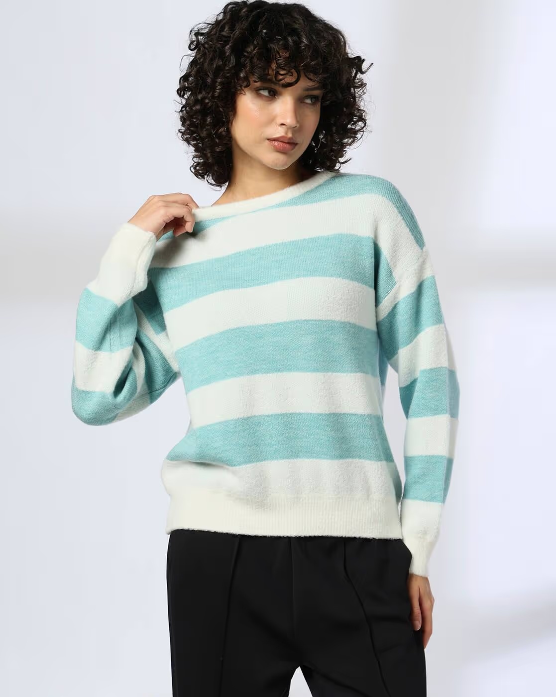 Women Striped Round-Neck Sweater - Teamspirit