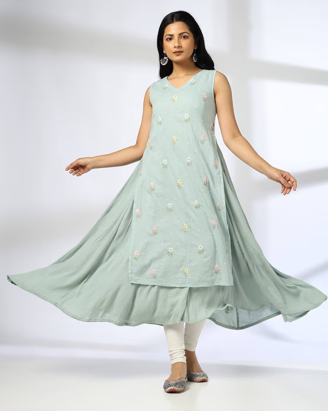 Women Embroidered Flared Kurta - AVAASA MIX N' MATCH Blue1