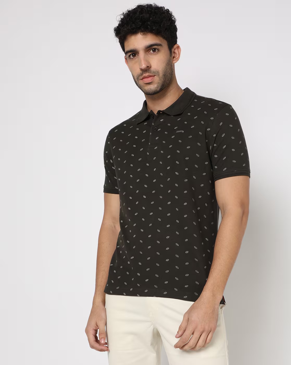 Regular Fit Micro Print Polo T-Shirt - NETPLAY Olive - TRENDS