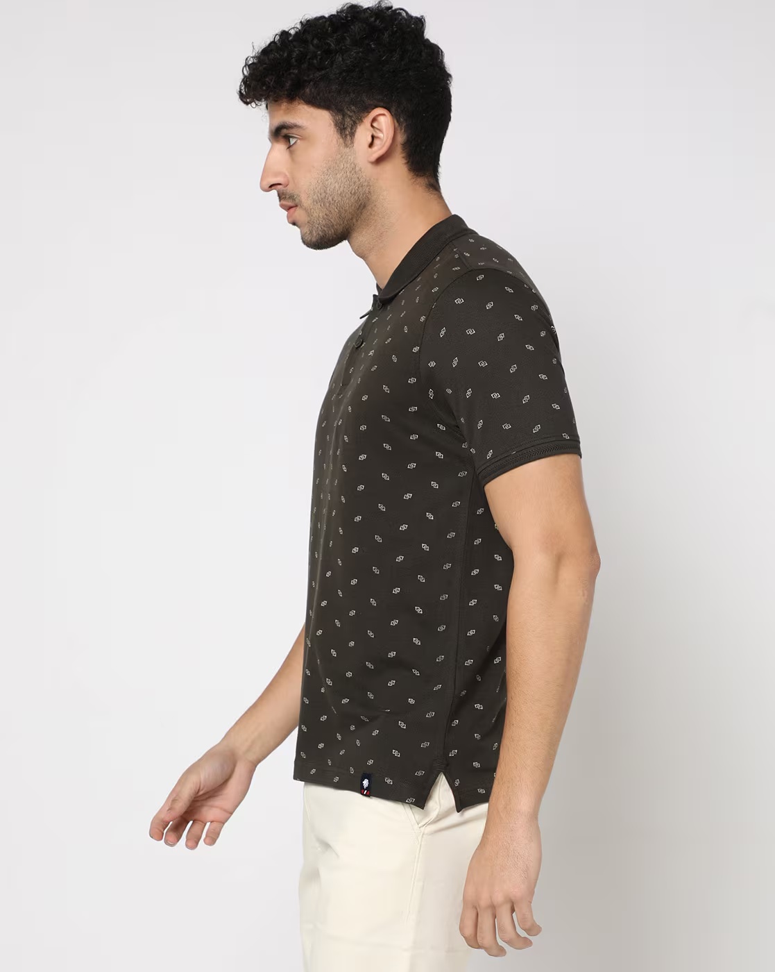 Regular Fit Micro Print Polo T-Shirt - NETPLAY Olive - TRENDS