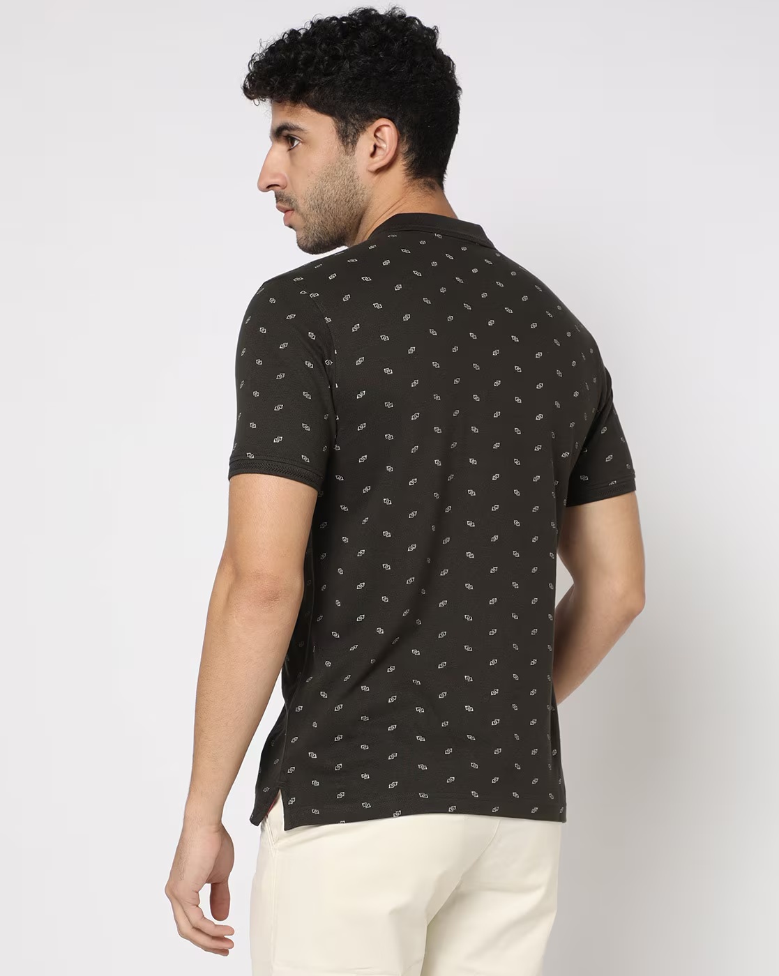 Regular Fit Micro Print Polo T-Shirt - NETPLAY Olive - TRENDS