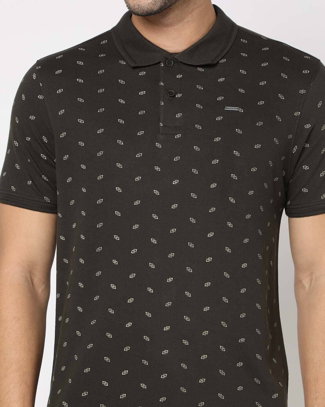 Regular Fit Micro Print Polo T-Shirt - NETPLAY Olive - TRENDS