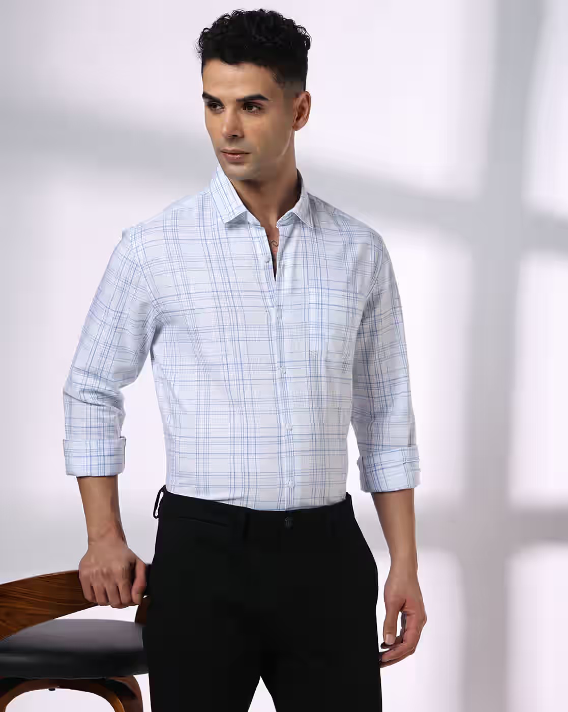 Men Checked Regular Fit Shirt with Patch Pocket - NETPLAY White
