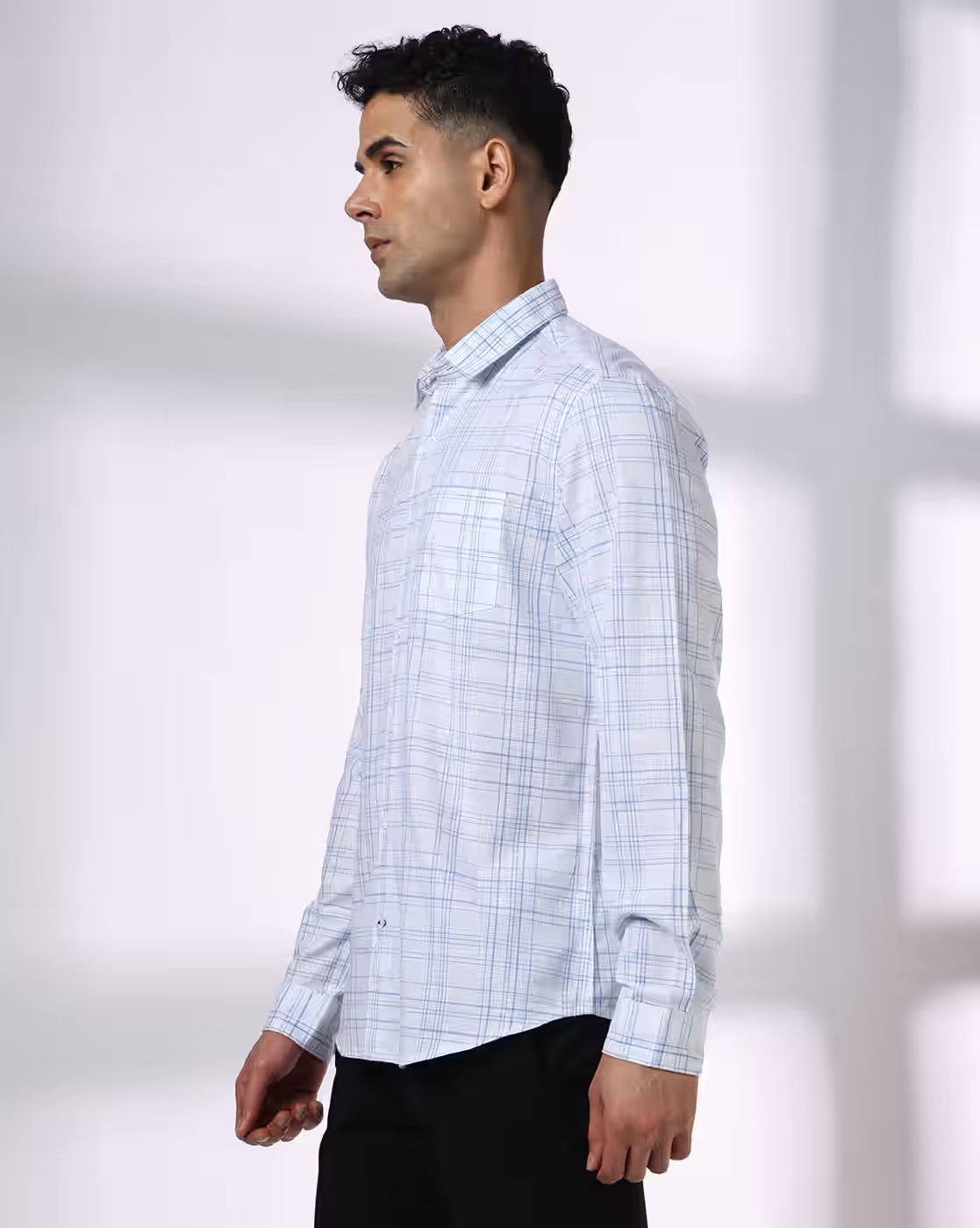 Men Checked Regular Fit Shirt with Patch Pocket - NETPLAY White