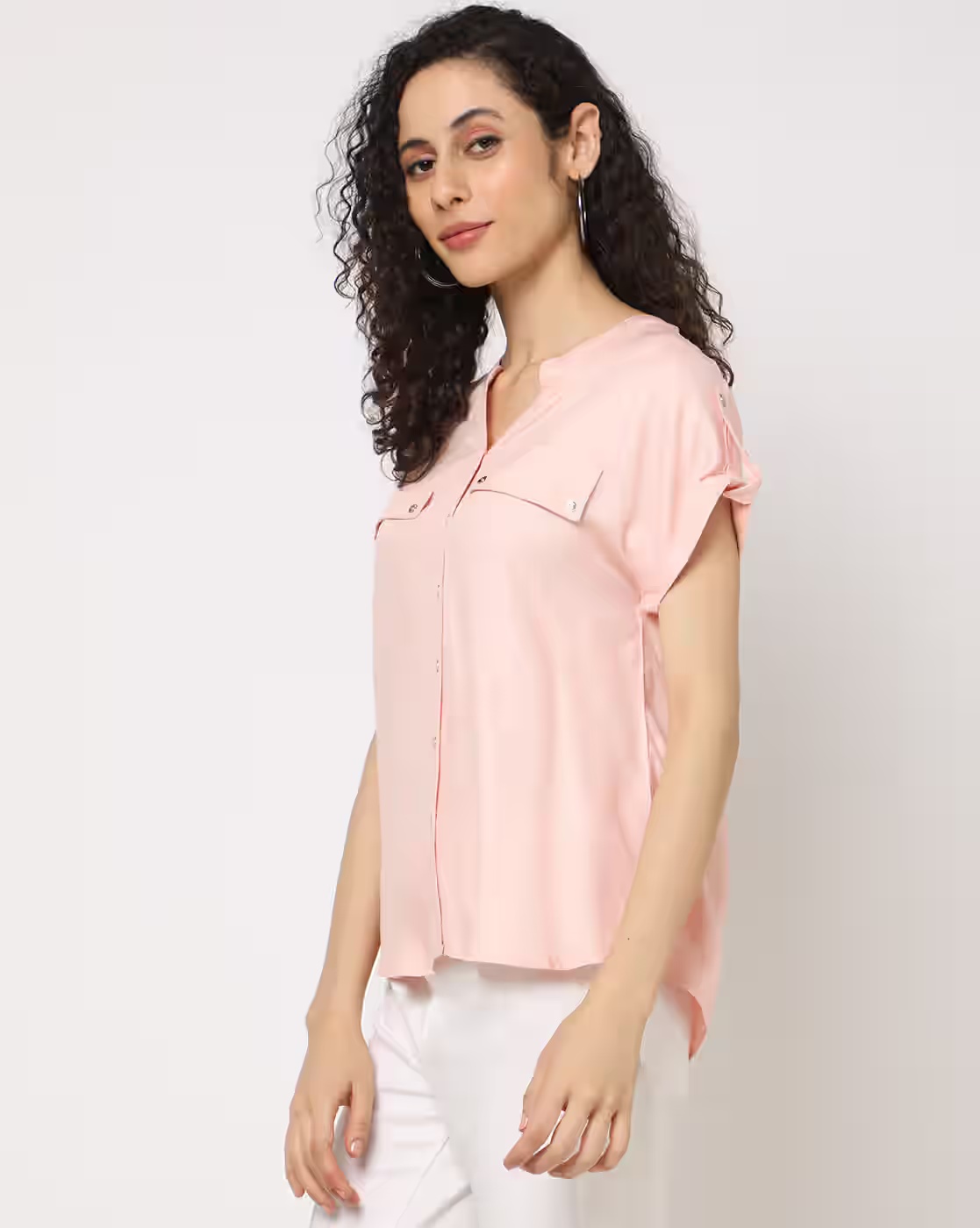 Button-Down Top with Mandarin Collar - DNMX Peach