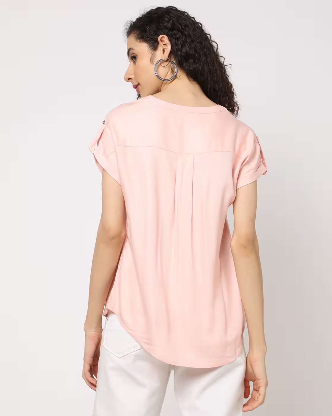 Button-Down Top with Mandarin Collar - DNMX Peach