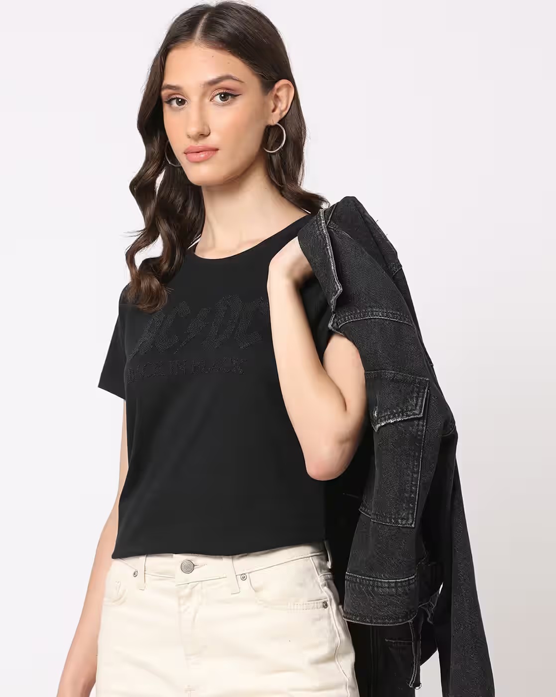 Embellished Crew-Neck Relaxed Fit T-Shirt - DNMX Jet Black