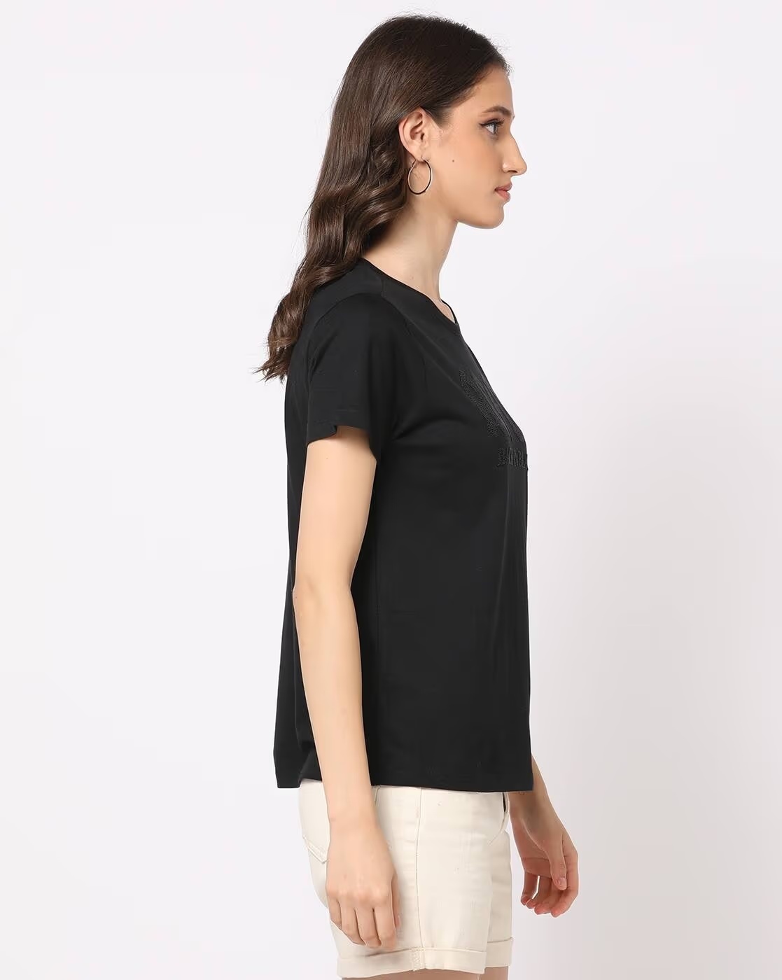 Embellished Crew-Neck Relaxed Fit T-Shirt - DNMX Jet Black