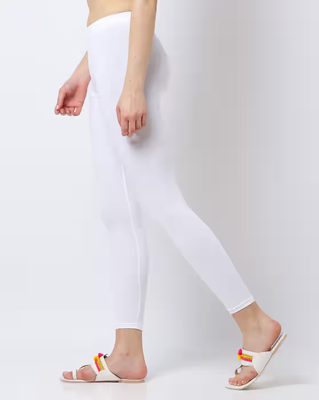 Ankle-Length Leggings with Elasticated Waist - AVAASA MIX N' MATCH White