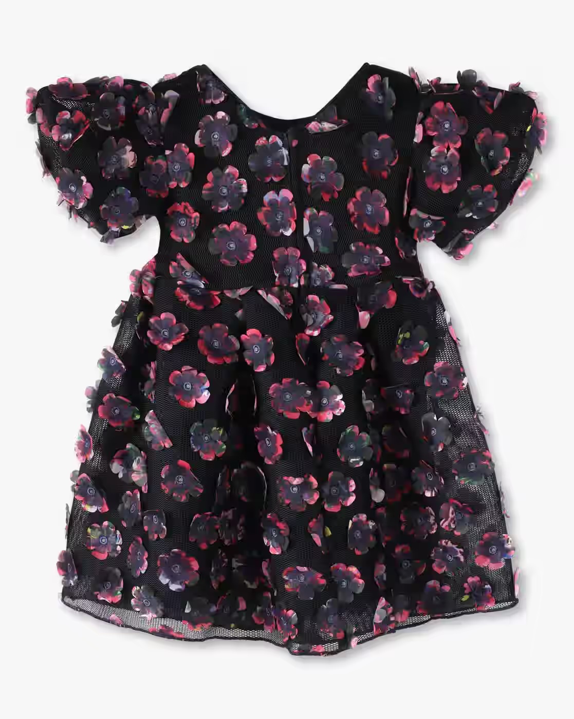 Girls Fit & Flare Dress with Floral Applique - KG FRENDZ Navy Blue
