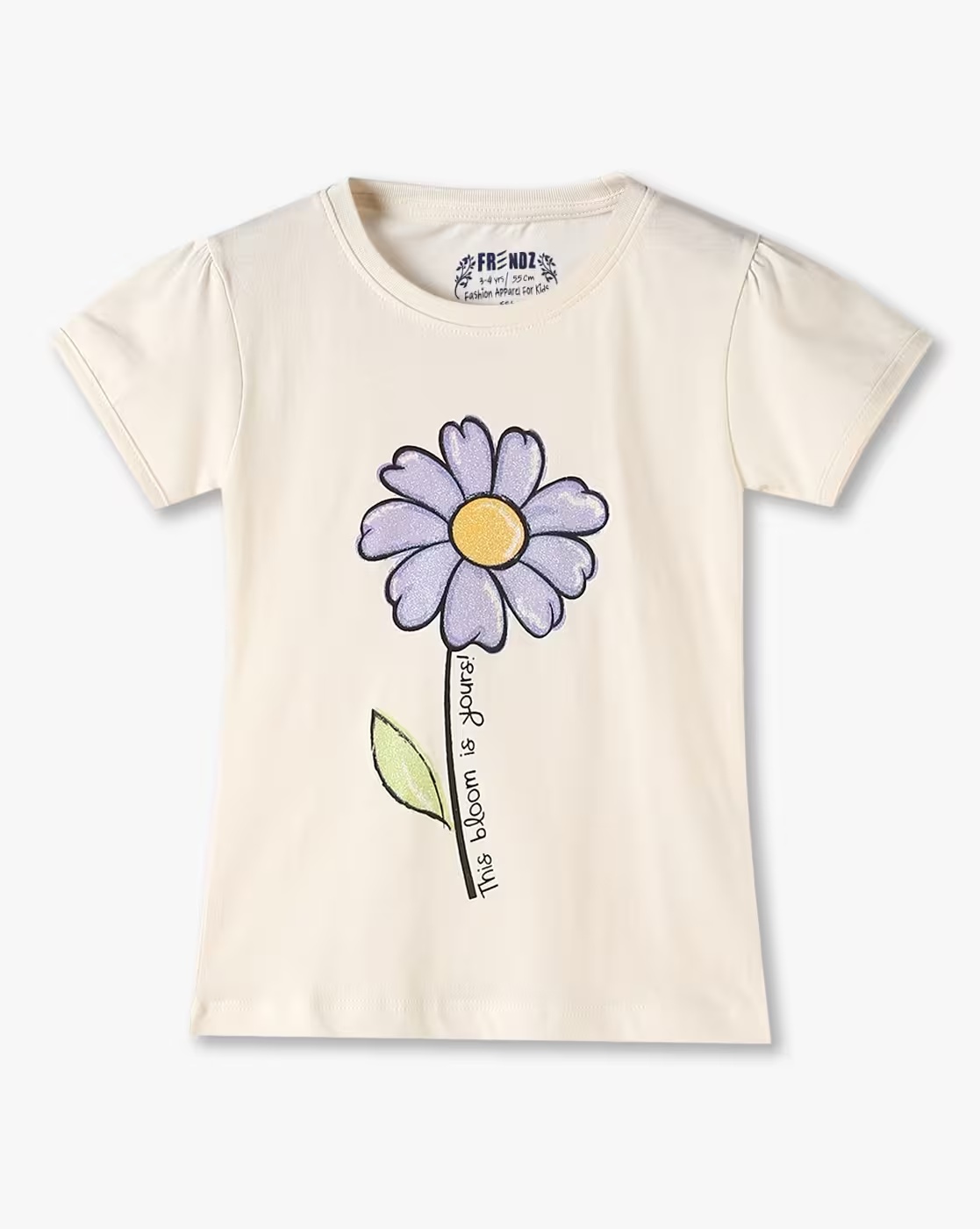 Girls Bloom Floral Print Regular Fit Round-Neck T-Shirt - KG FRENDZ Off White