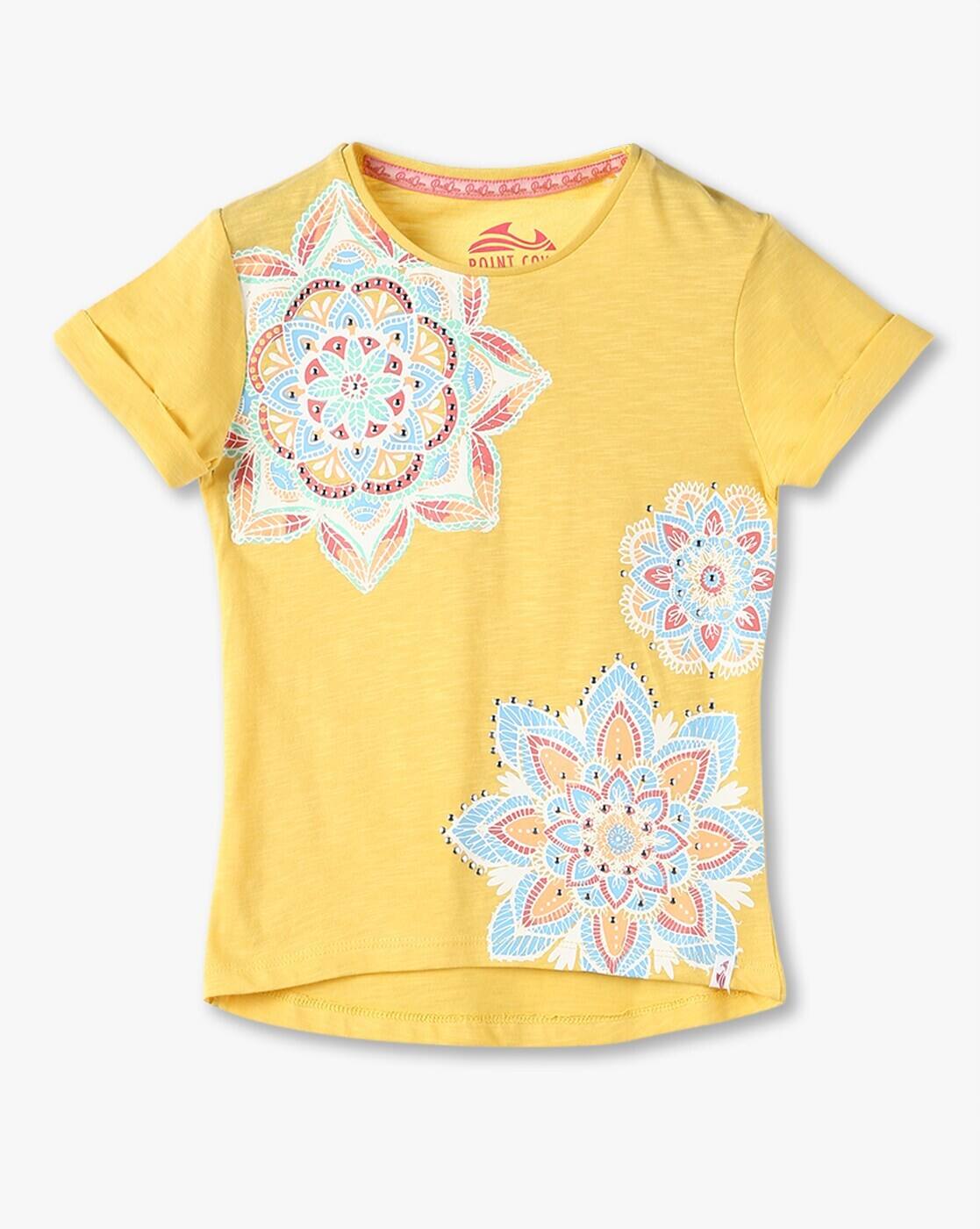 Girls Cherokee Print Slim Fit Round-Neck T-Shirt - POINT COVE