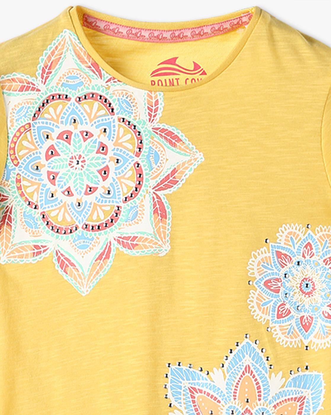 Girls Cherokee Print Slim Fit Round-Neck T-Shirt - POINT COVE