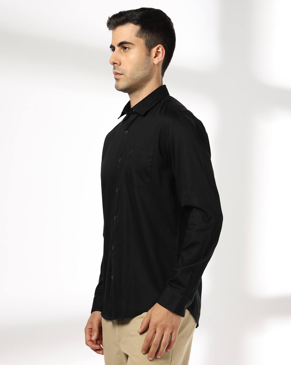 Men Slim Fit Cotton Dobby Shirt - NETPLAY Black - TRENDS