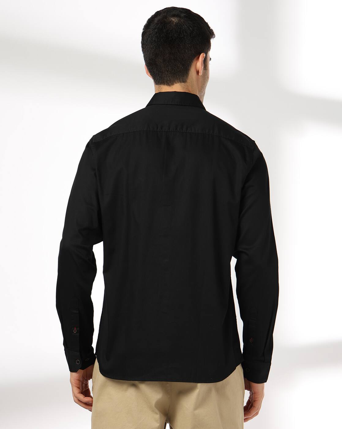 Men Slim Fit Cotton Dobby Shirt - NETPLAY Black - TRENDS