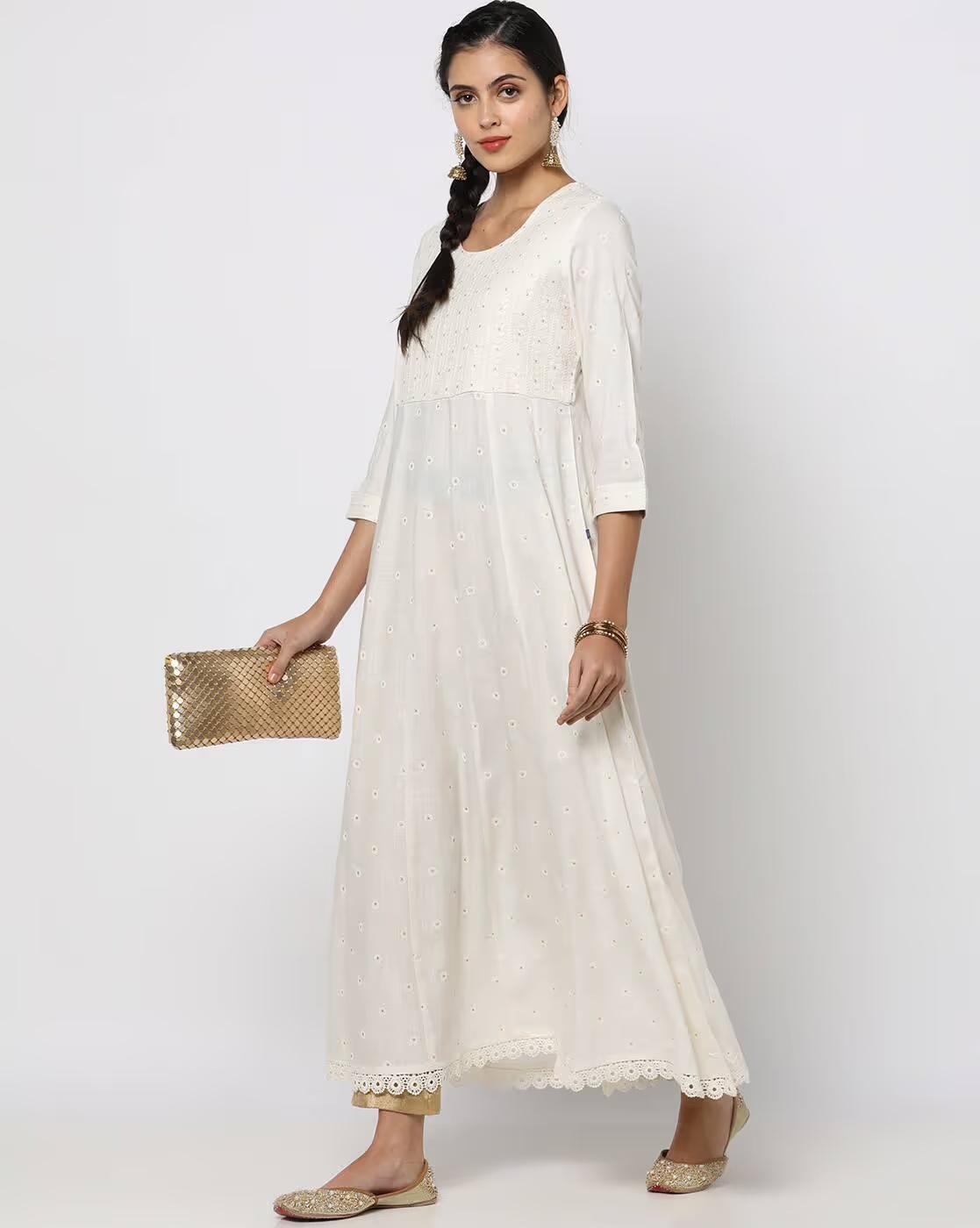 Embroidered Anarkali Kurta - AVAASA MIX N' MATCH Off White